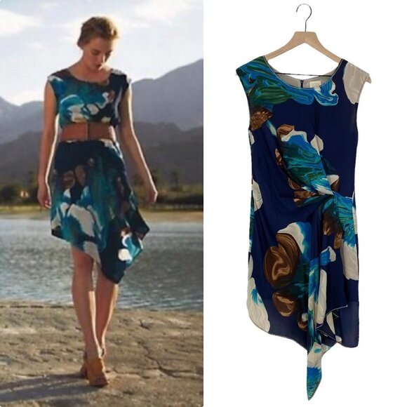 Anthropologie Blue Floral 10% Silk Magnifield Corolla Asymmetrical Hem Size 0 - Picture 11 of 11